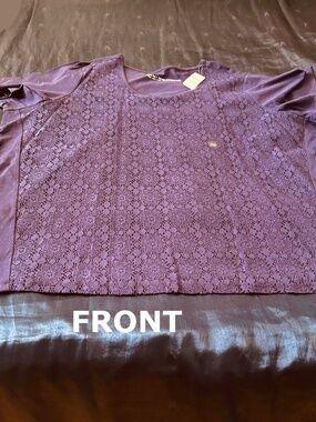 T-SHIRT, LACE FRONT, MULBERRY PURPLE, SIZE 4X, SHORT SLEEVES, RELAXED FIT,
